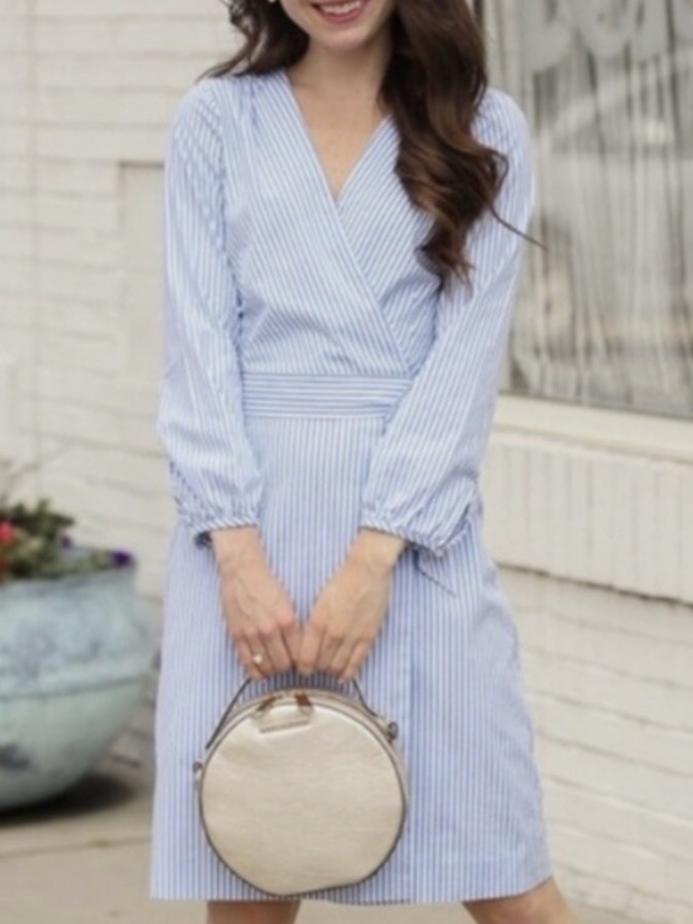 J. Crew Light Blue and White Striped Wrap-Style Dress
